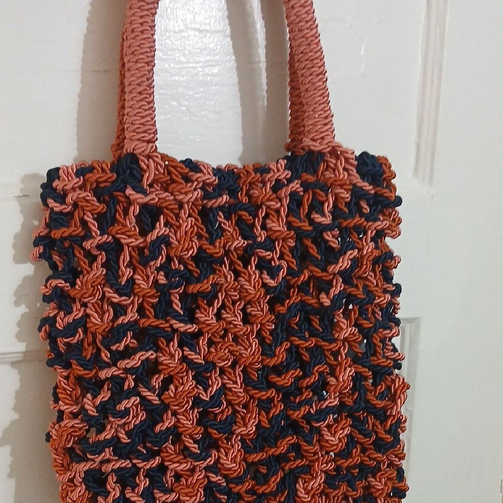 Handcrafted Navy and Orange Tote Bag
